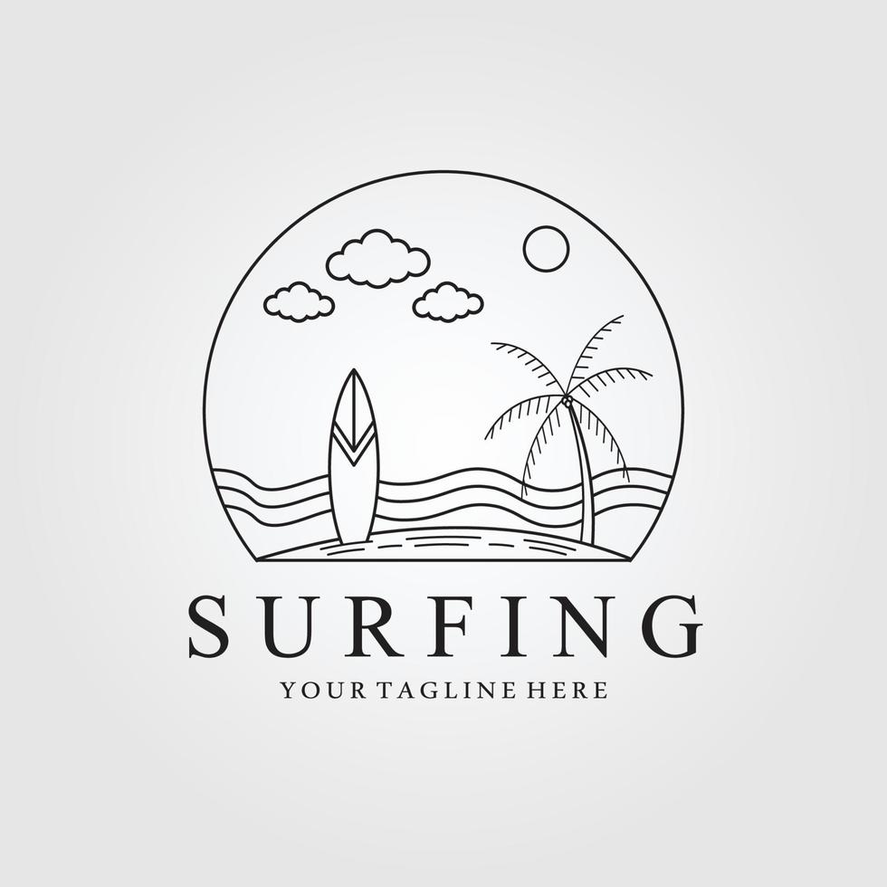 surfen logo lijntekeningen, pictogram en symbool, met embleem vector illustratie ontwerp