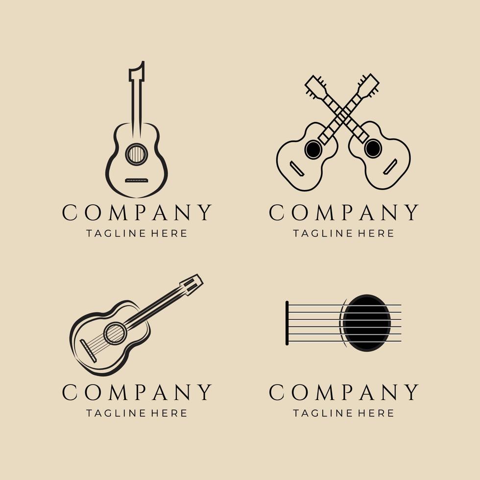 set gitaar lijntekeningen logo, pictogram en symbool, met embleem vector illustratie ontwerp