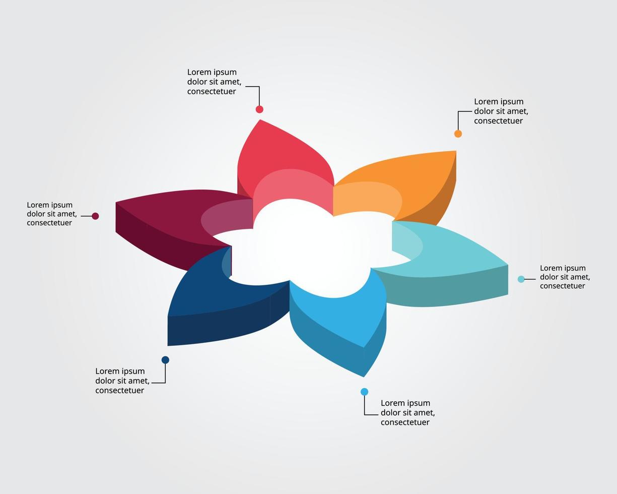 bloemsjabloon voor infographic voor presentatie voor 6 elementen vector