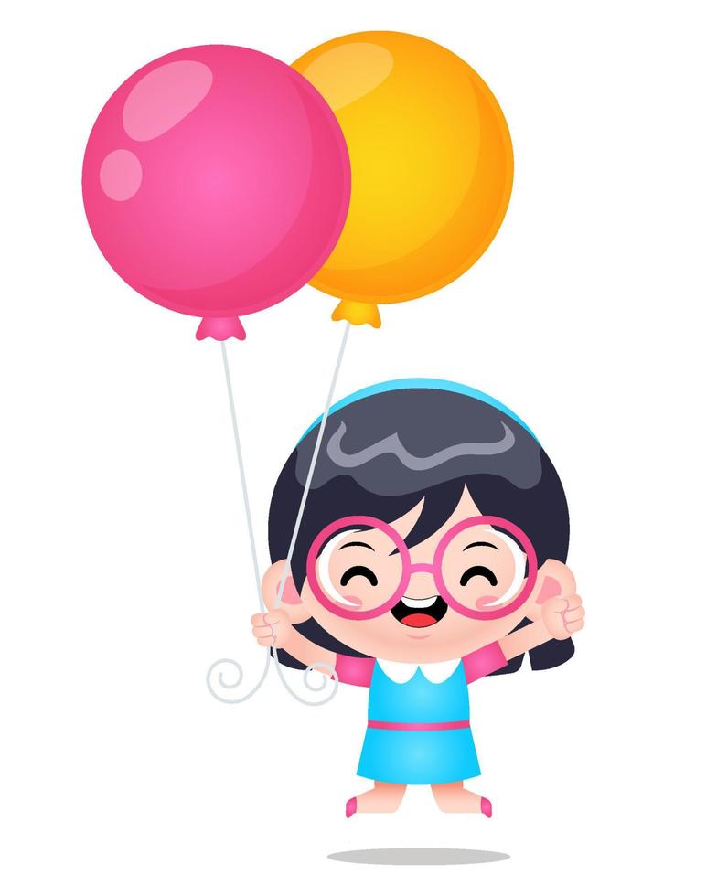 schattig meisje springt met ballon vector