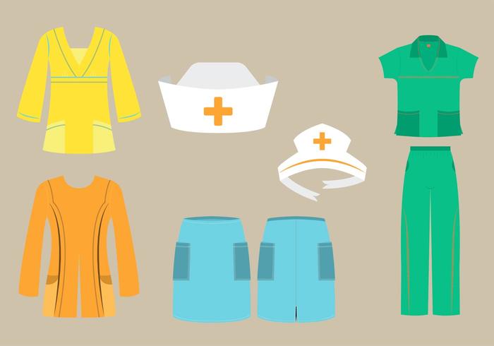 Vector Set van Nurse Scrubs en Caps in verschillende mode stijlen