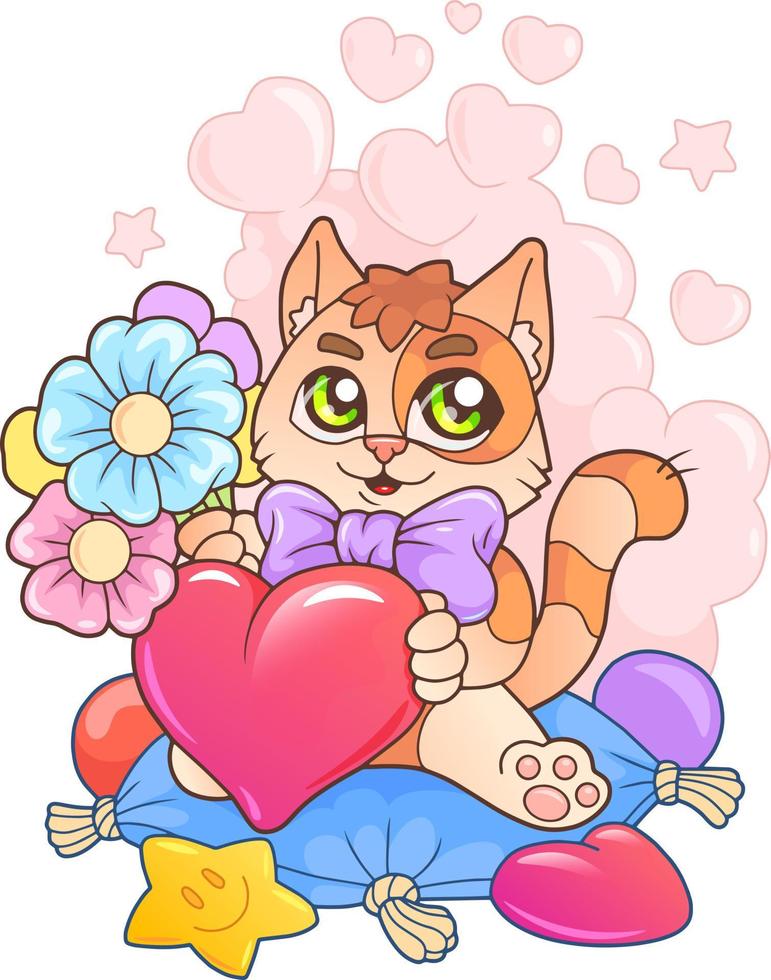 schattige kat met bloemen vector