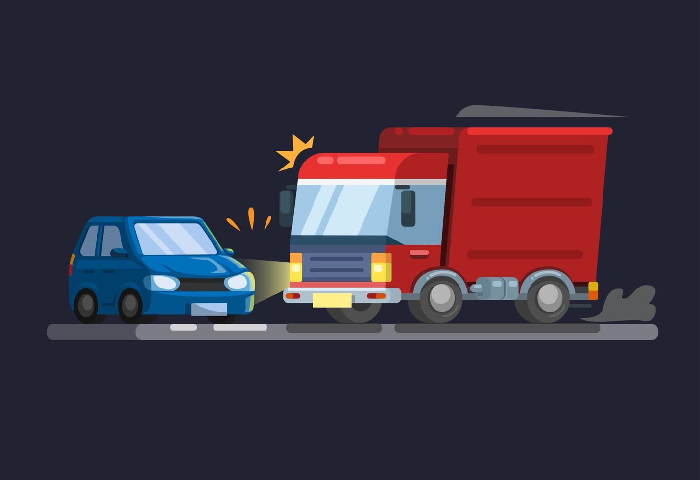 vrachtwagen die auto raakt. auto-ongeluk scène illustratie vector