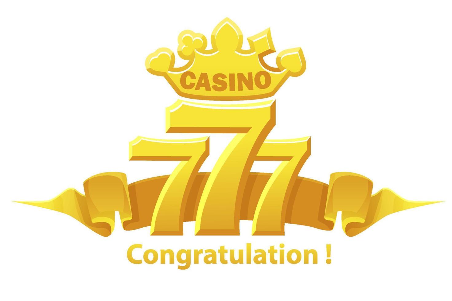 gefeliciteerd 777 slots, jackpotteken, gouden gokembleem voor ui-spellen. vector