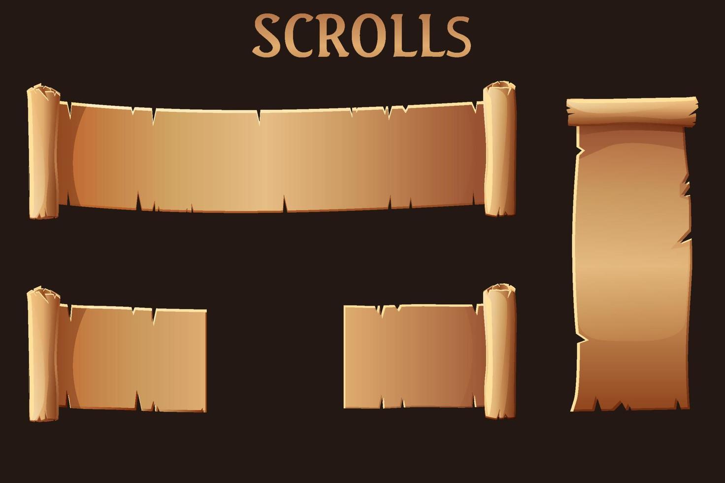 oude bruine papieren rollen, lege sjabloon voor de game-ui. vector