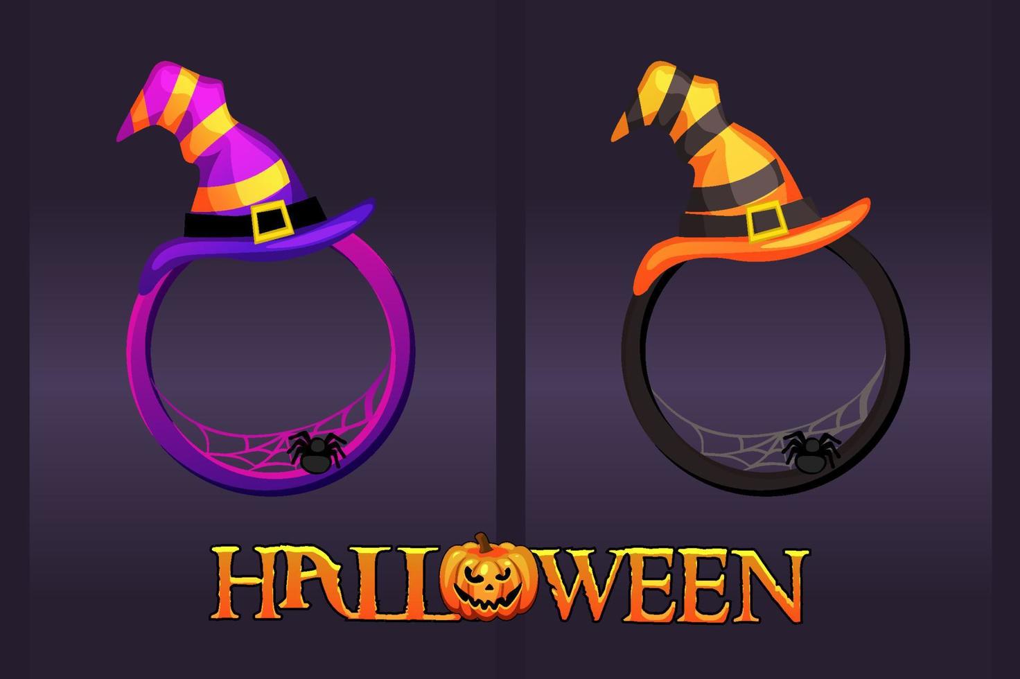 halloween frames met hoed, ronde avatars leeg voor game-design. vectorillustratie feestelijke frames met spinnenweb voor ui. vector