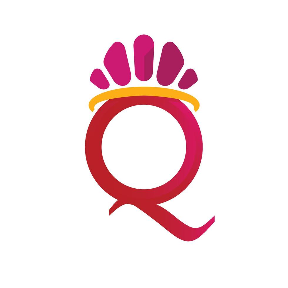 koningin kroon logo sjabloon met letter q symbool vector