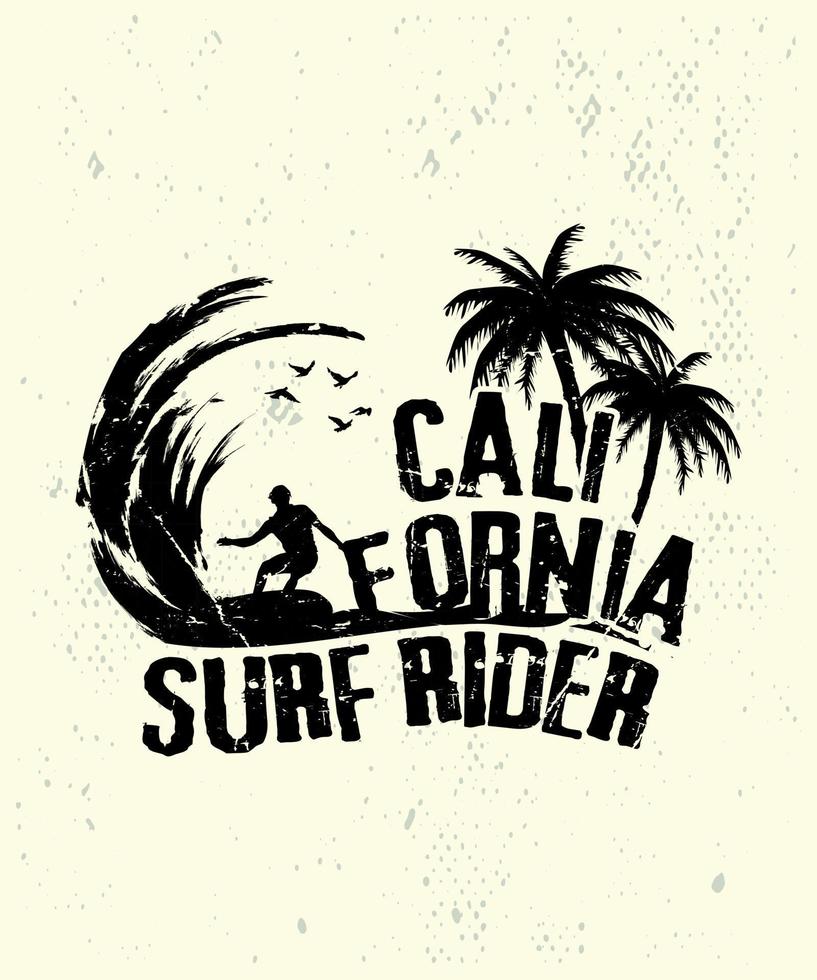 Californië surf rider vintage zomer tshirt ontwerp vector