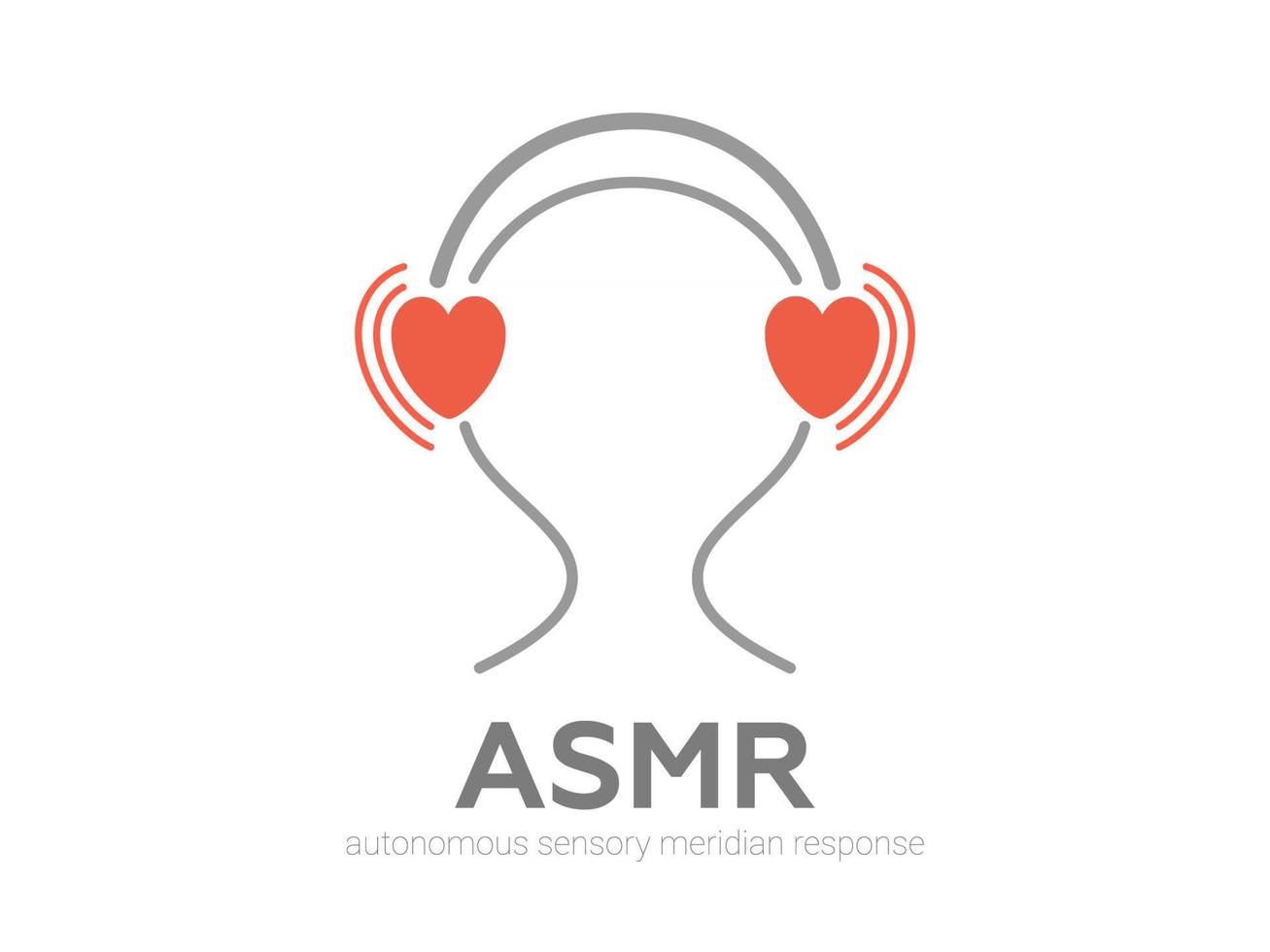 autonome sensorische meridiaanrespons, asmr-logo of pictogram. hoofd met een hartvormige koptelefoon, genietend van geluiden, gefluister of muziek. vector illustratie platte lijnstijl