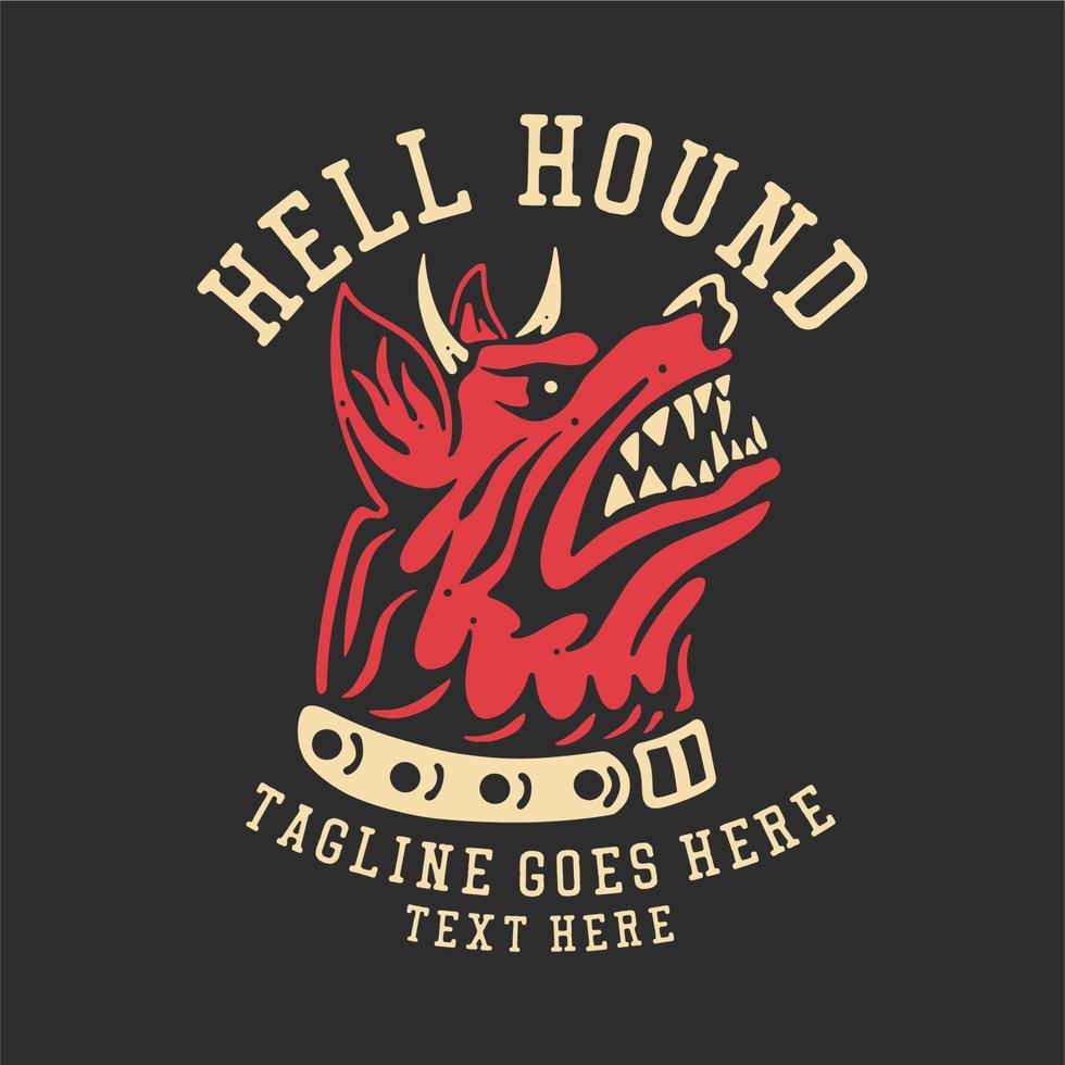 t-shirtontwerp hellehond met gehoornde boze hond en grijze achtergrond vintage illustratie vector