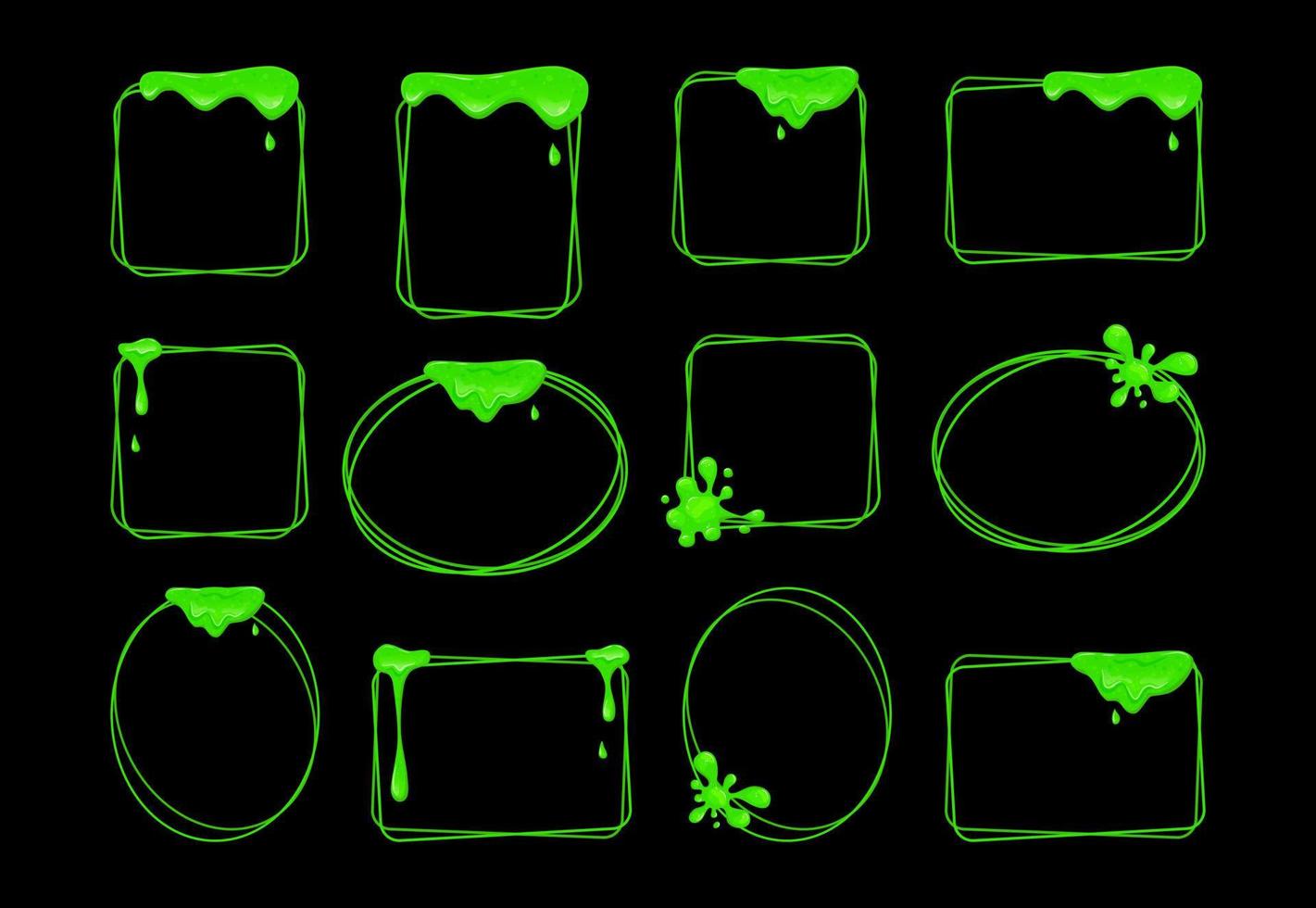 vloeiende groene slime set frames. stroperige druipende vloeistof. cartoon vectorillustratie. vector