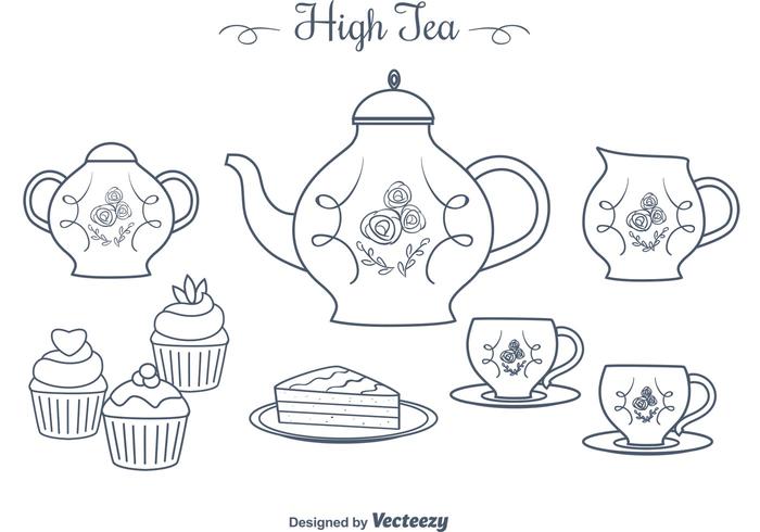 Vrije Hand Getekende High Tea Vectors