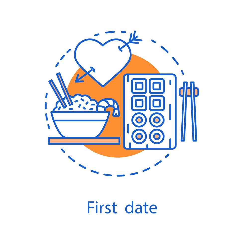 eerste date concept icoon. romantische relaties idee dunne lijn illustratie. sushi-datum. vector geïsoleerde overzichtstekening