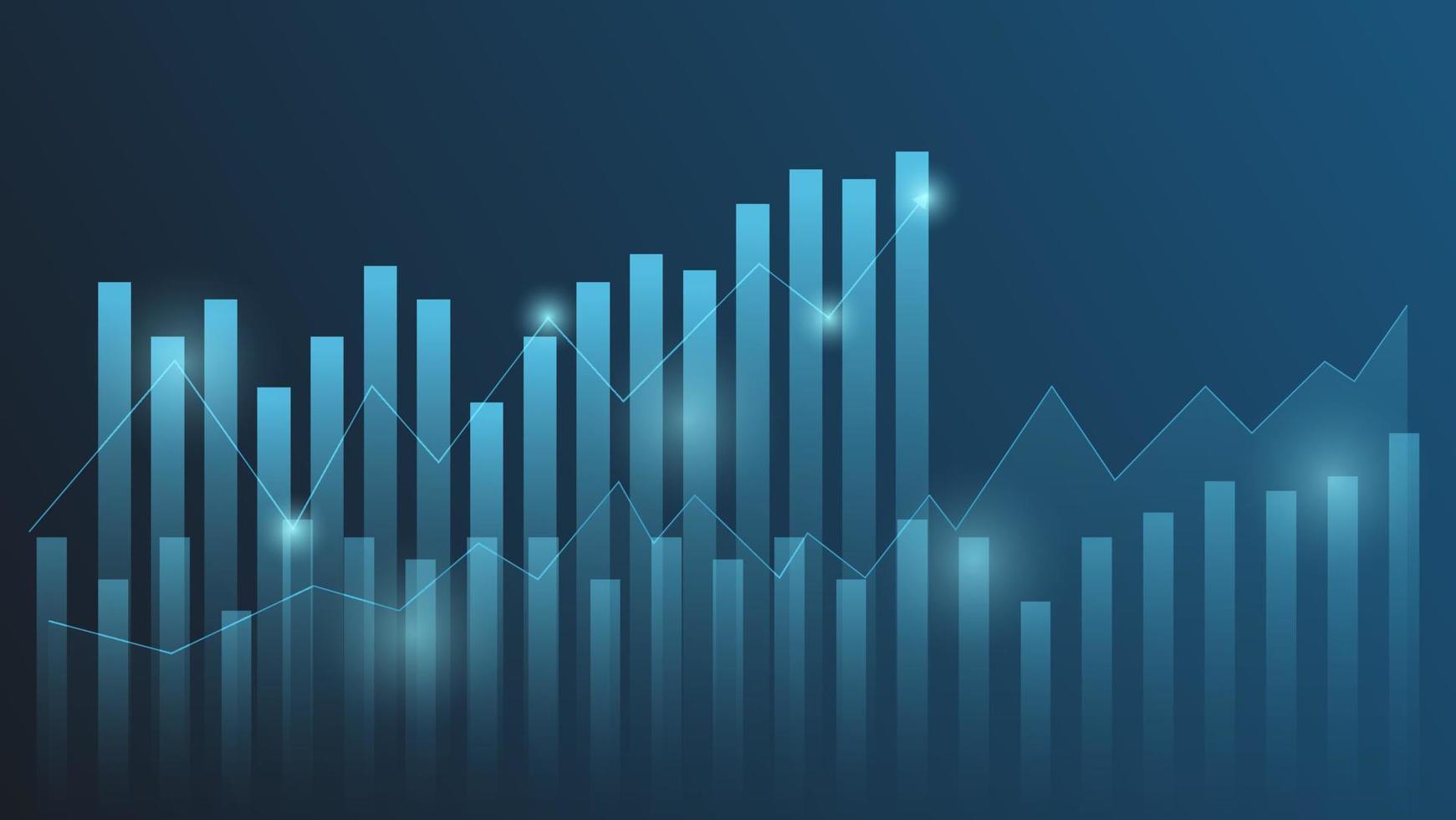 financiële bedrijfsstatistieken met staafdiagram en kandelaargrafiek tonen beurskoers en effectief verdienen op blauwe achtergrond vector