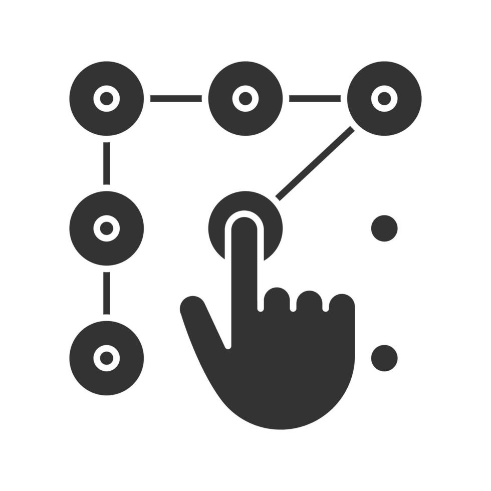 glyph-pictogram van het slotpatroon. silhouet symbool. negatieve ruimte. hand invoeren van smartphone-wachtwoord. vector geïsoleerde illustratie