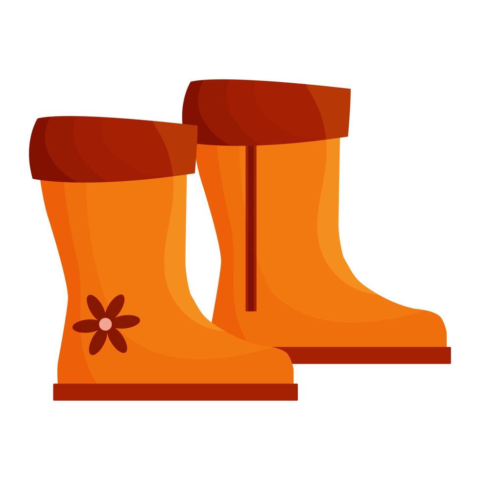 cartoon kinderen oranje rubberen bots met bloem. vector clipart voor herfst en lente ontwerp.
