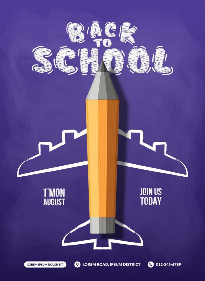 potlood vliegtuig opstijgen achtergrond vector ontwerp, concept van terug naar school voor uitnodiging poster en banner