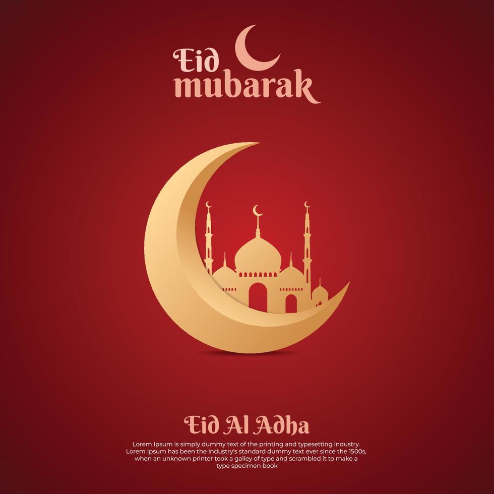 eid mubarak, eid al adha mubarak betekent gelukkig offerfeest. luxe eid al adha-groet voor post op sociale media en banner met gouden thema. vector