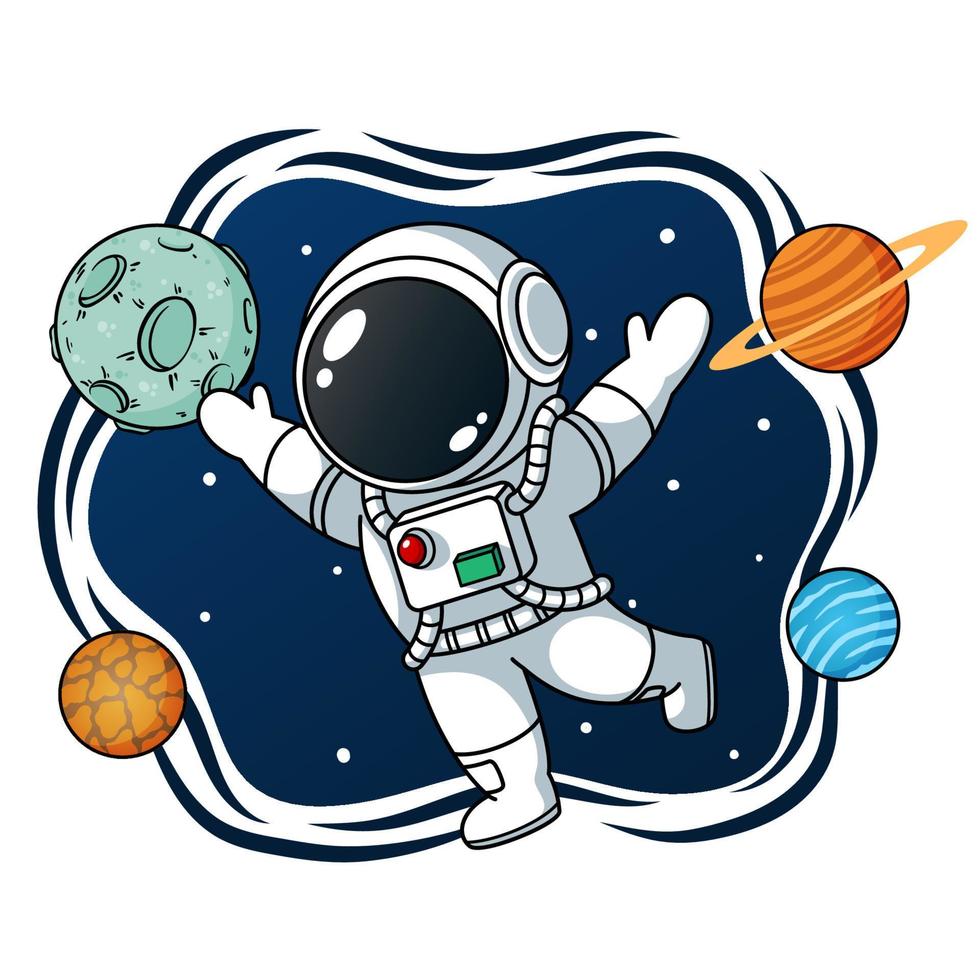 astronaut met planeten in de ruimte vector