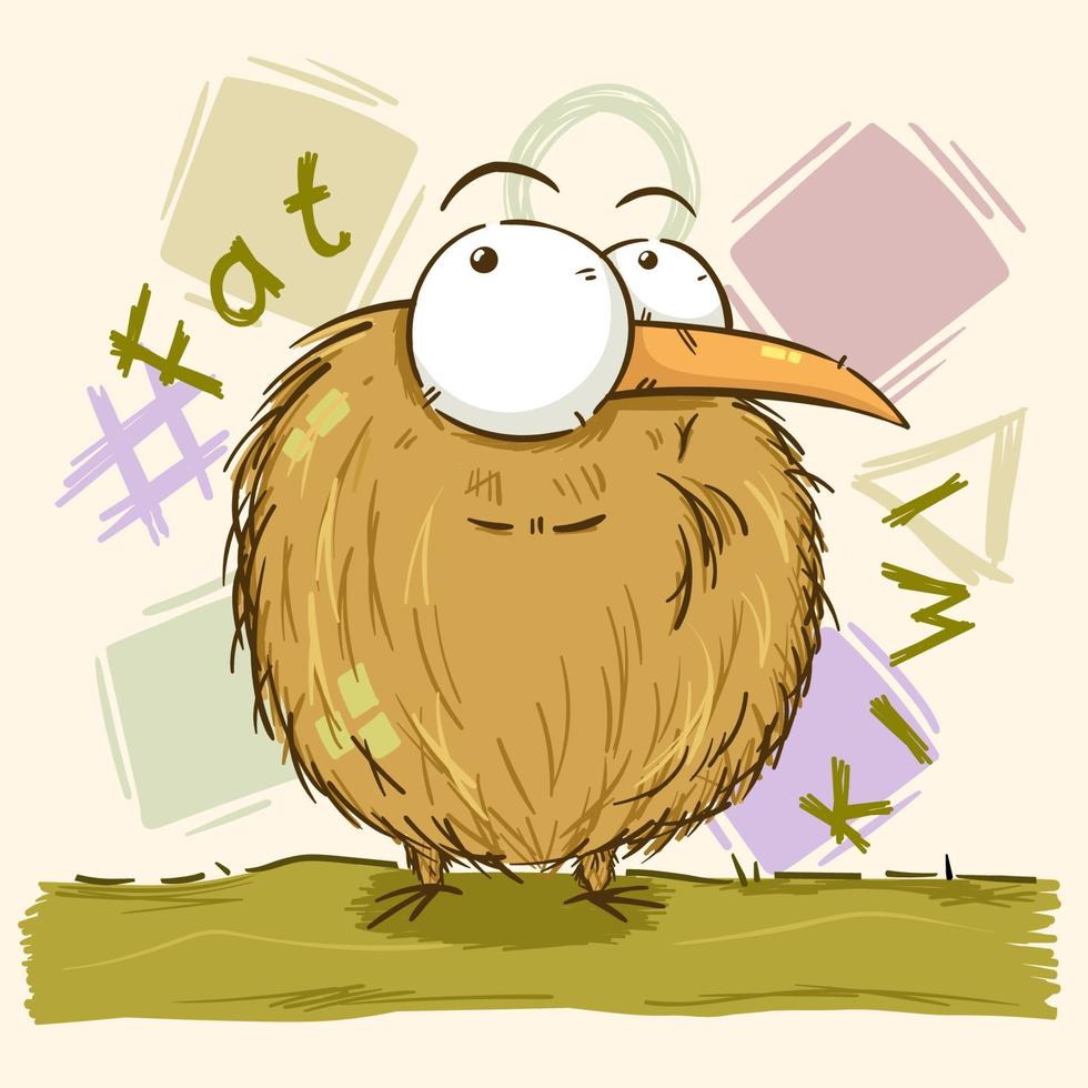 grappige dikke kiwivogel handgetekende stijl vector