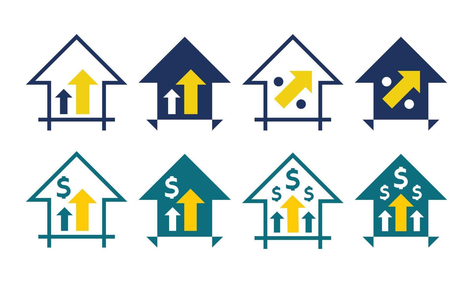 huizenprijzen groei pictogram vector afbeelding