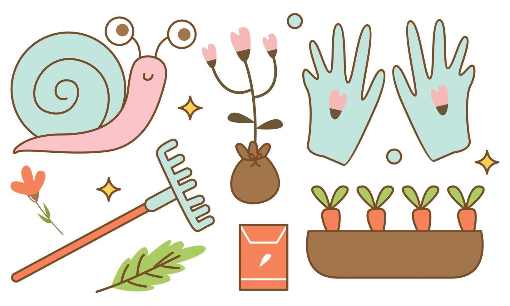 kawaii tuin doodle set vector