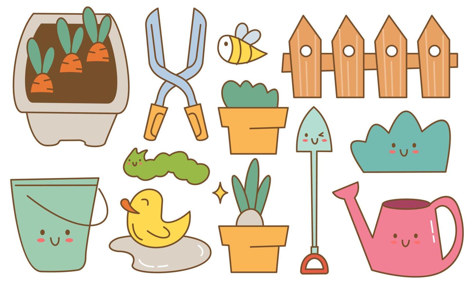 kawaii tuin doodle set vector