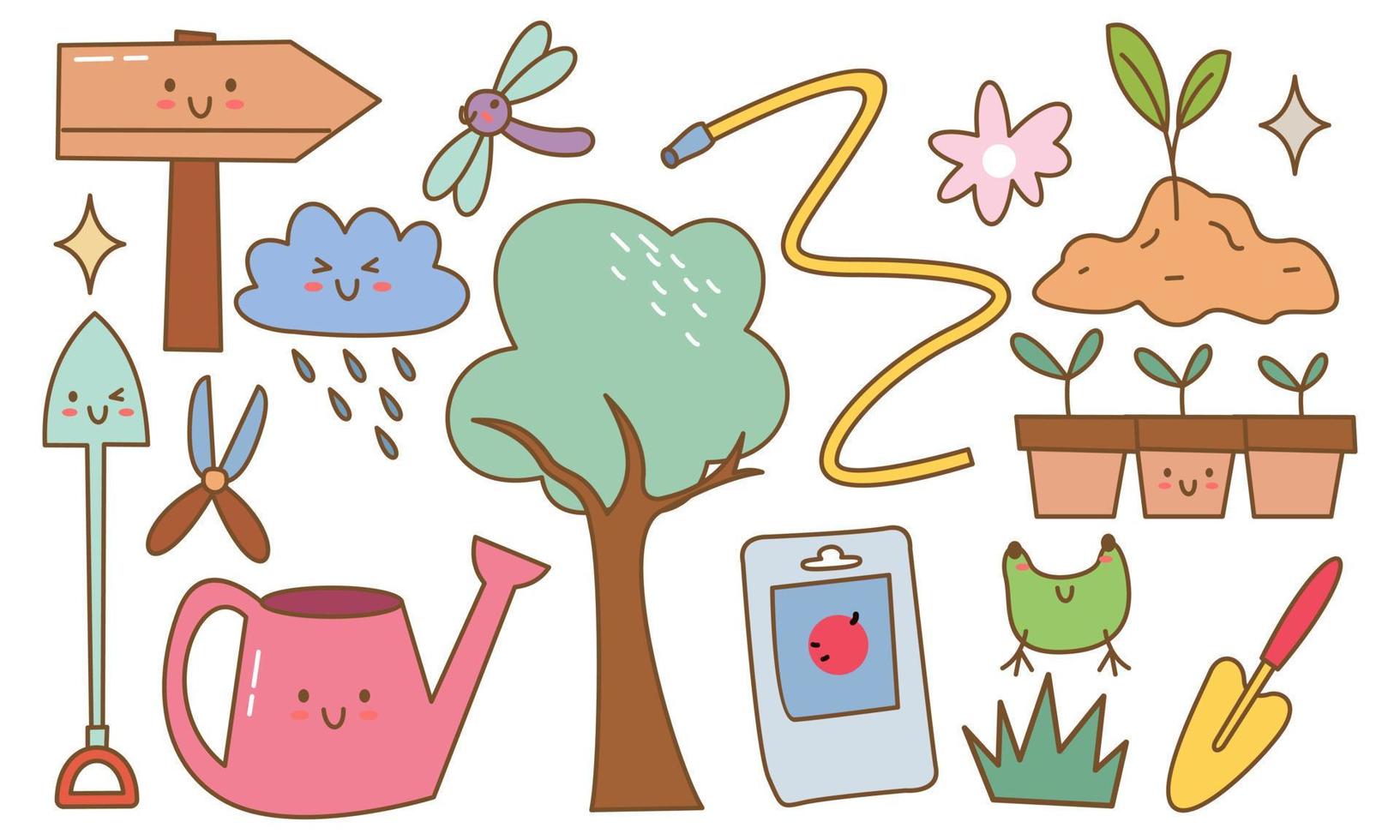 kawaii tuin doodle set vector