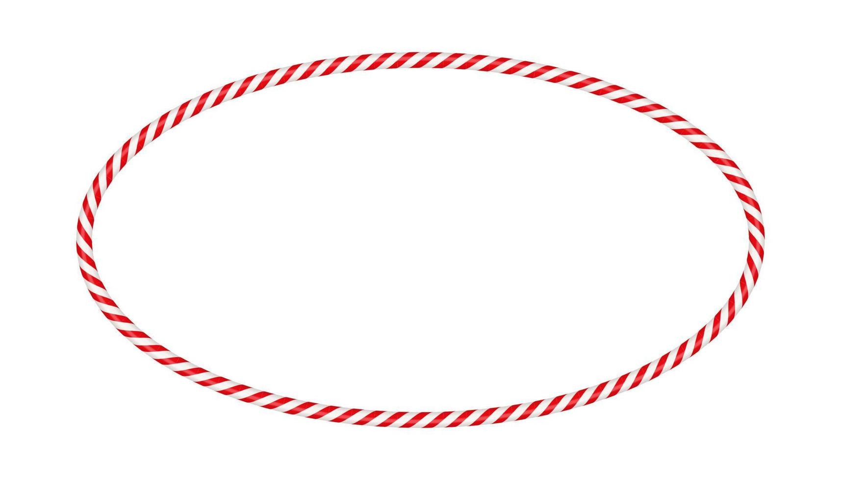 kerst candy cane oval frame met rood en wit gestreept. xmas grens met gestreepte snoep lolly patroon. lege kerst- en nieuwjaarssjabloon. vectorillustratie geïsoleerd op een witte achtergrond vector