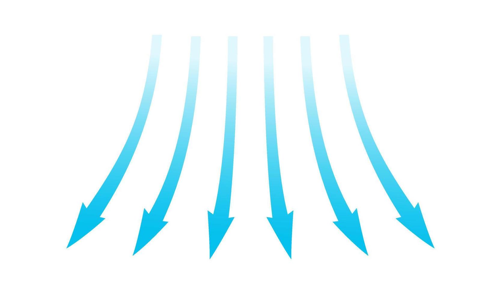 luchtstroom. blauwe pijlen die de richting van de luchtbeweging aangeven. windrichting pijlen. blauwe koude verse stroom van de conditioner. vectorillustratie geïsoleerd op een witte achtergrond vector