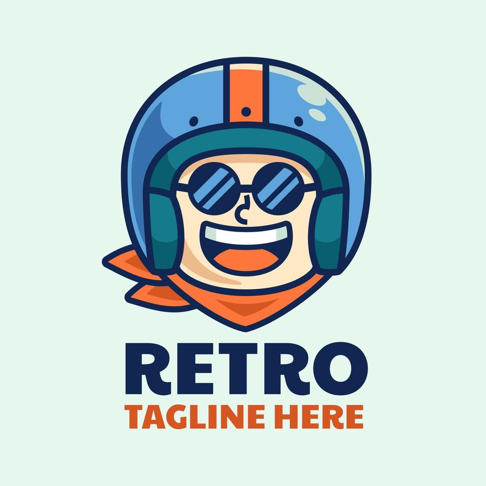 leuk retro rijdershelm logo-ontwerp vector