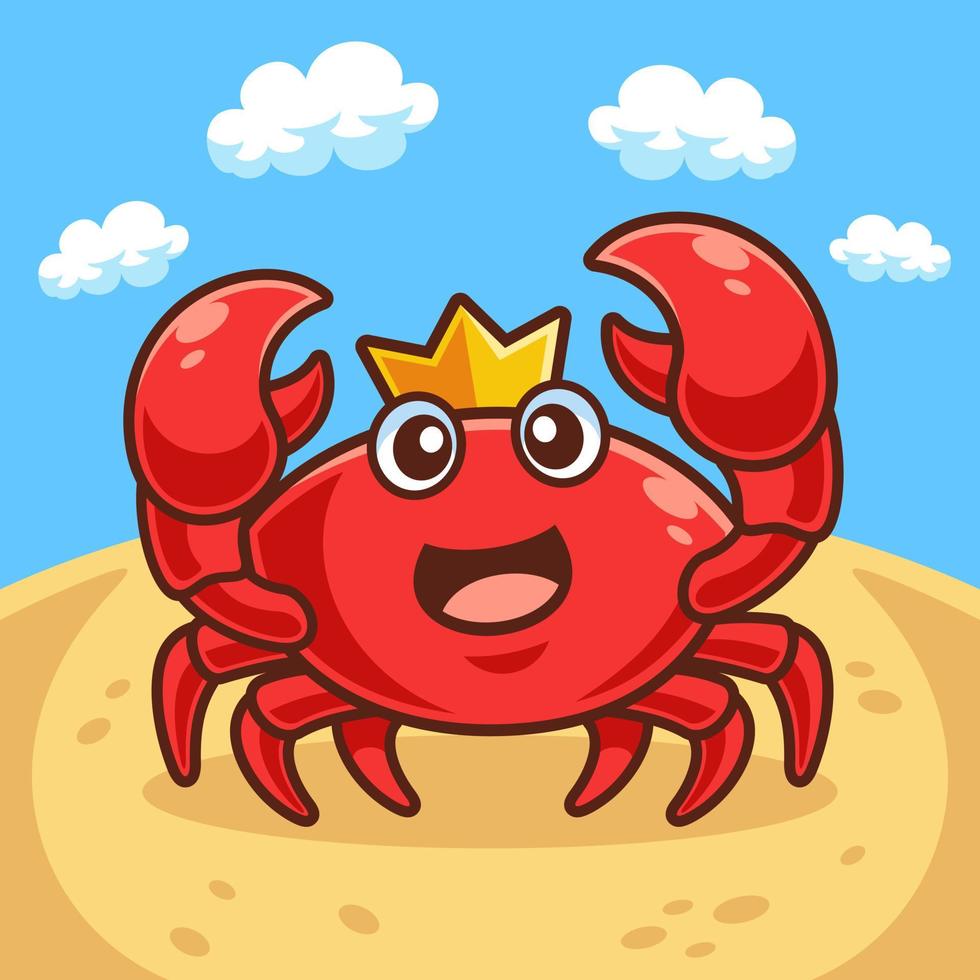 cartoonkrab met kroonzandstrand vector