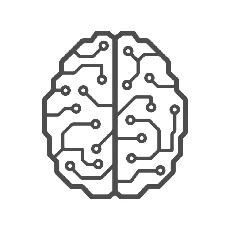 cybernetische hersenen microchip logo. kunstmatige intelligentie embleem. digitale elektronische robot hersenen. vector