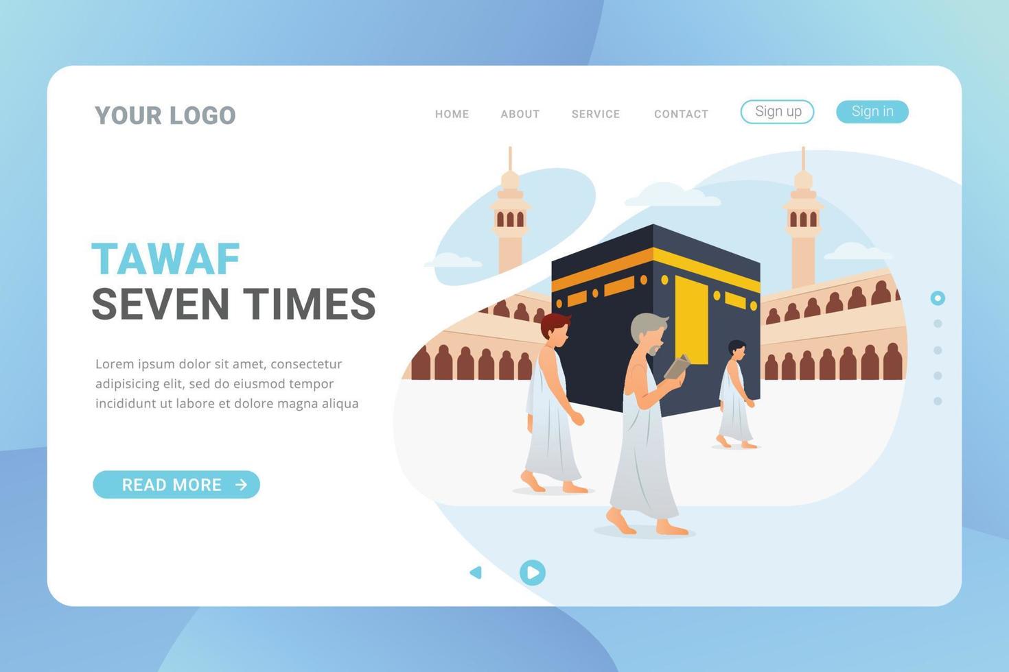 bestemmingspagina sjabloon hadj en umrah reisgids vector