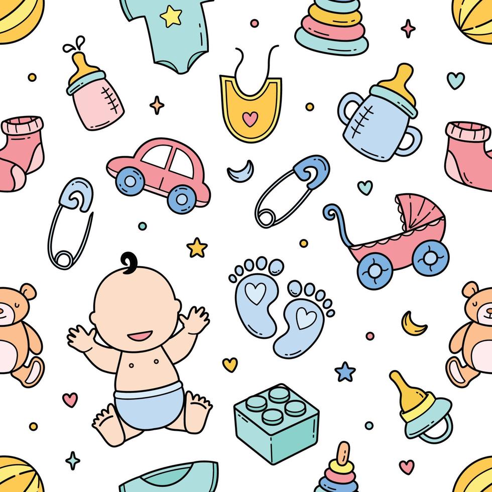 baby accessoires doodle naadloze patroon achtergrond vectorillustratie vector