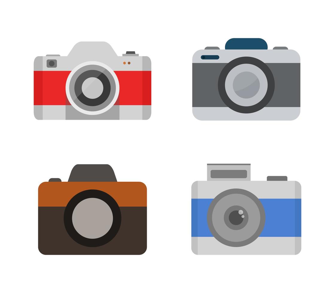 set van platte ontwerp camera-iconen vector