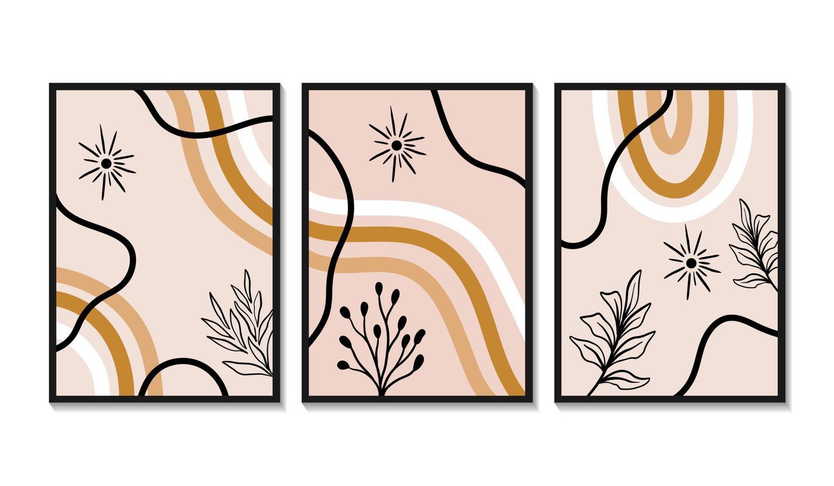 handgetekende platte ontwerp boho kunst aan de muur vector