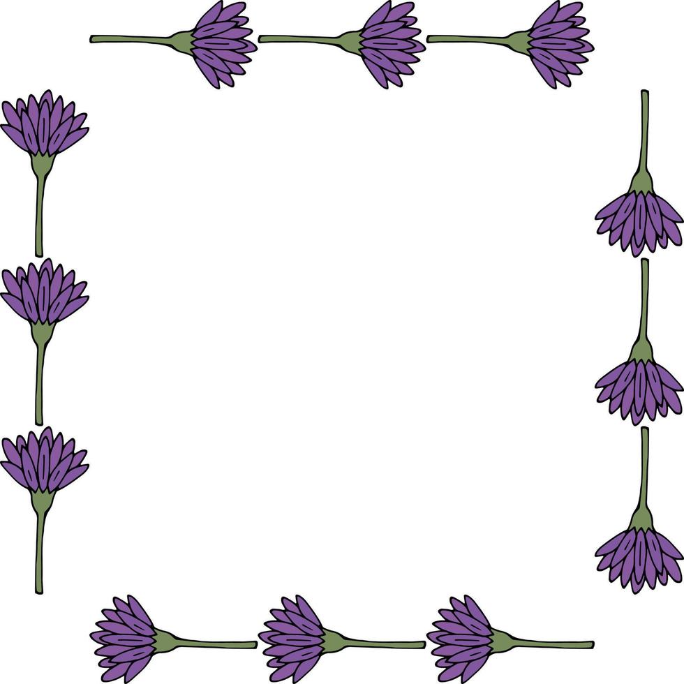 vierkant frame met horizontale violette bloemen op een witte achtergrond. vector afbeelding.