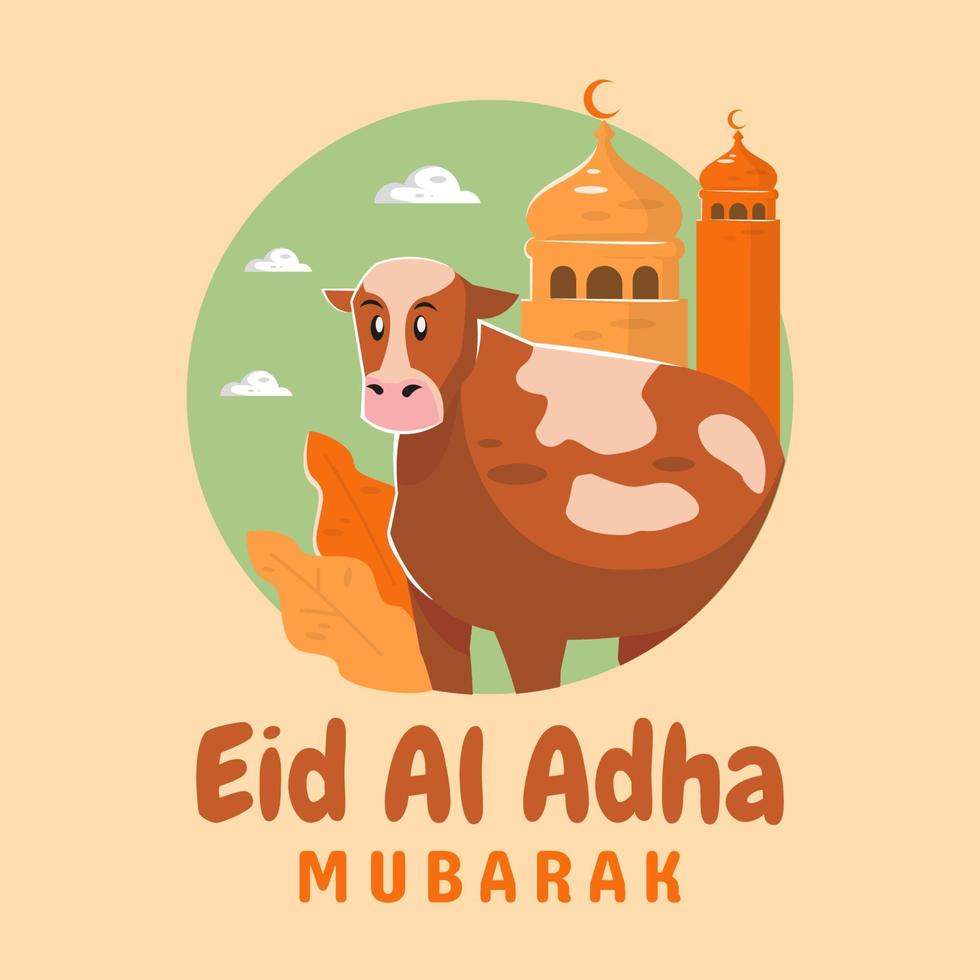 koe en moskee gelukkig eid al adha concept vector