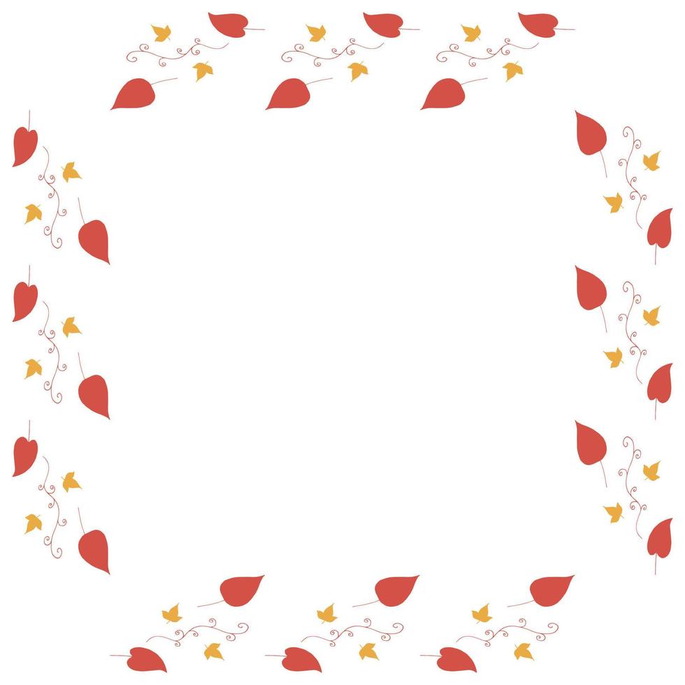 vierkant frame met horizontale rode bladeren, decoratieve elementen en kleine gele bladeren op een witte achtergrond. geïsoleerde krans voor uw ontwerp. vector