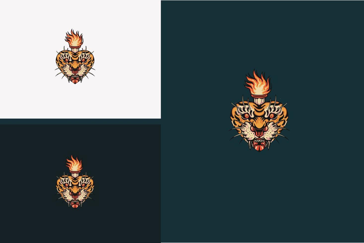 hoofd tijger en vlam vector illustratie ontwerp