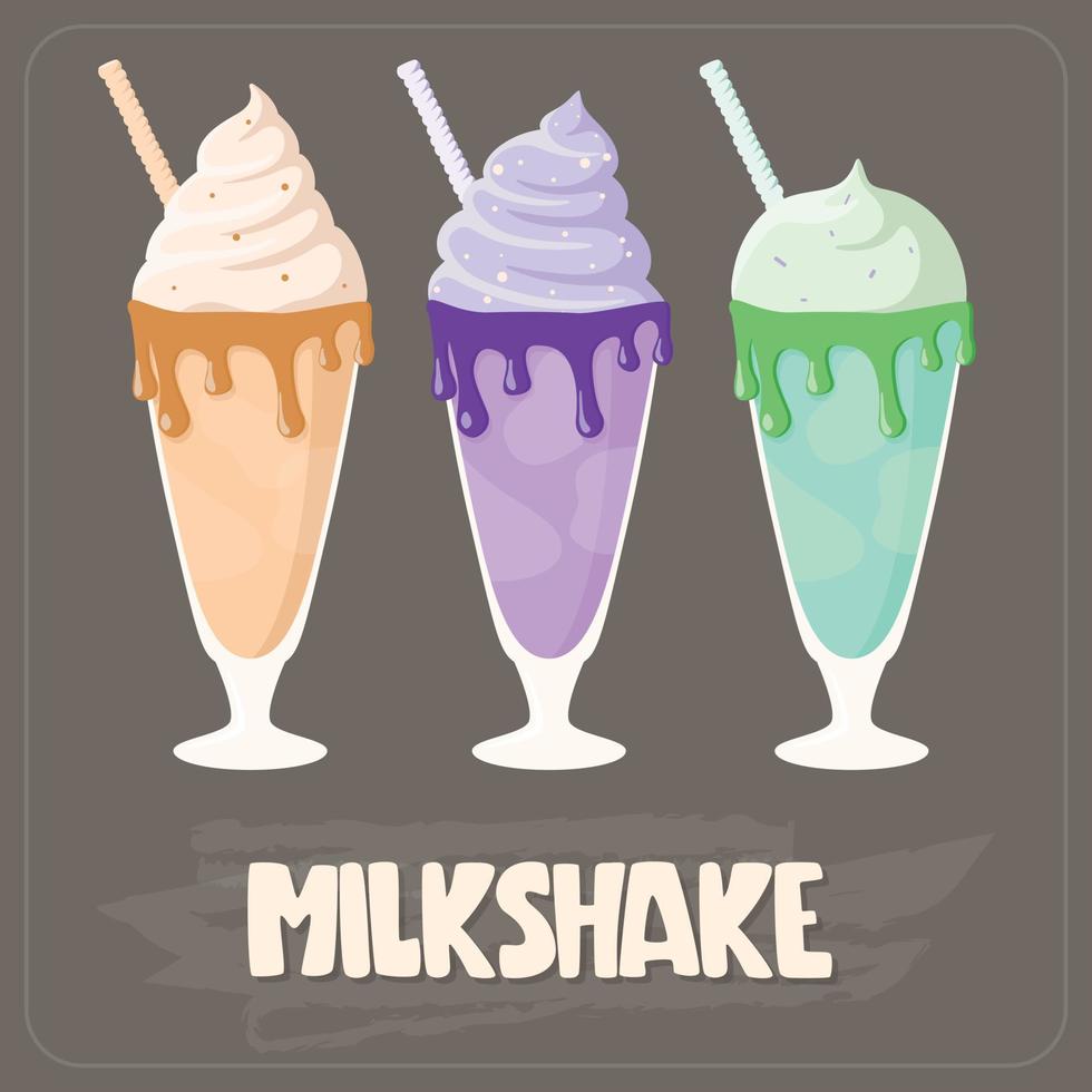 veelkleurige milkshakes met rietjes met verschillende smaken op een grijze achtergrond. vector