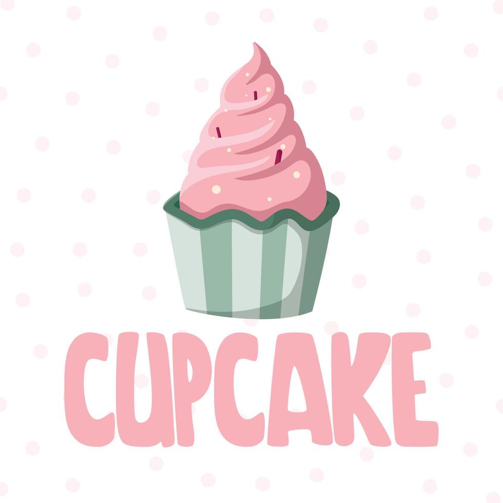 leuke gelukkige verjaardagscadeaukaart met een afbeelding van heerlijke cupcake en belettering. vector