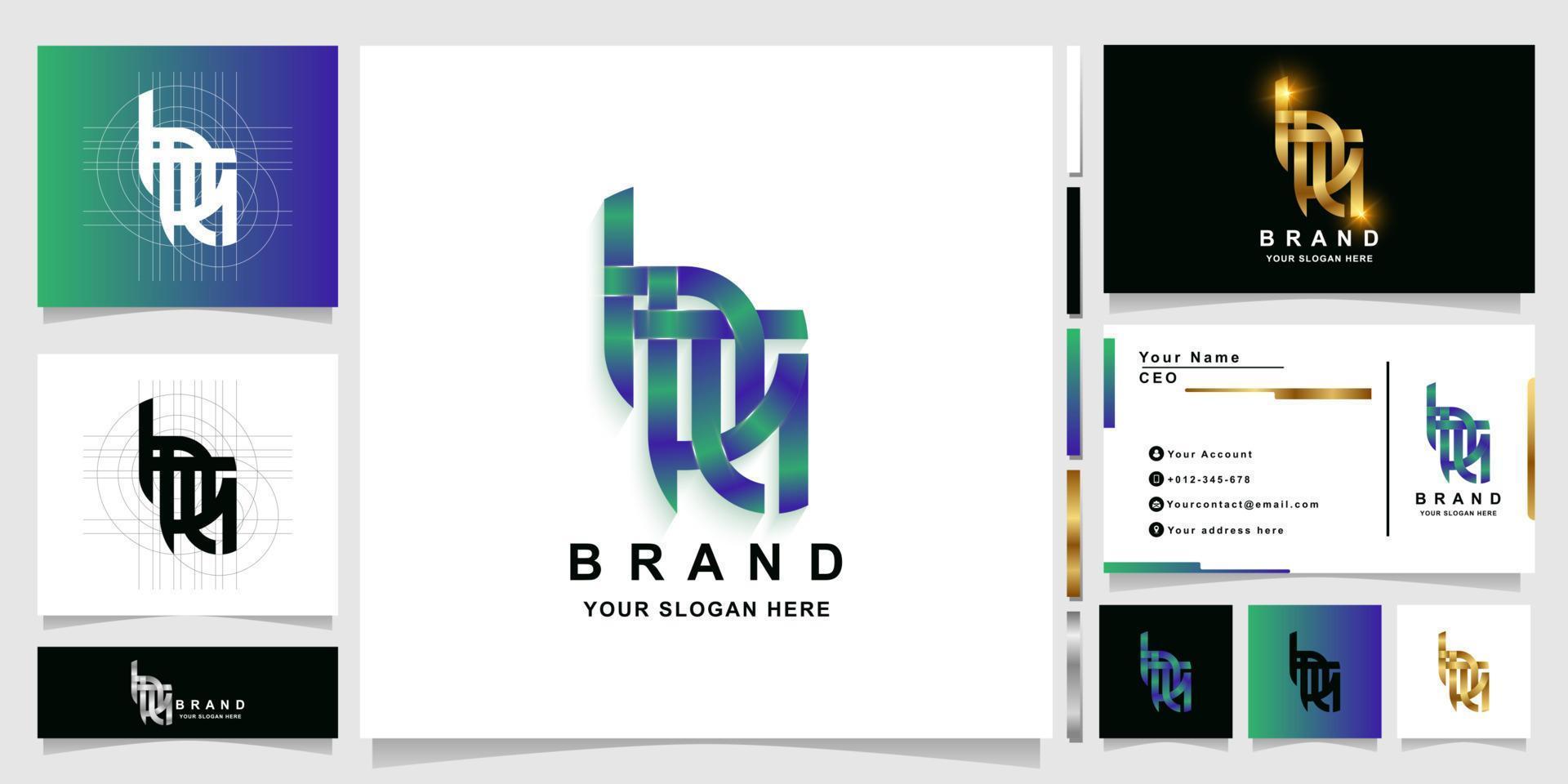 brief htn of nde monogram logo sjabloon met visitekaartje ontwerp vector