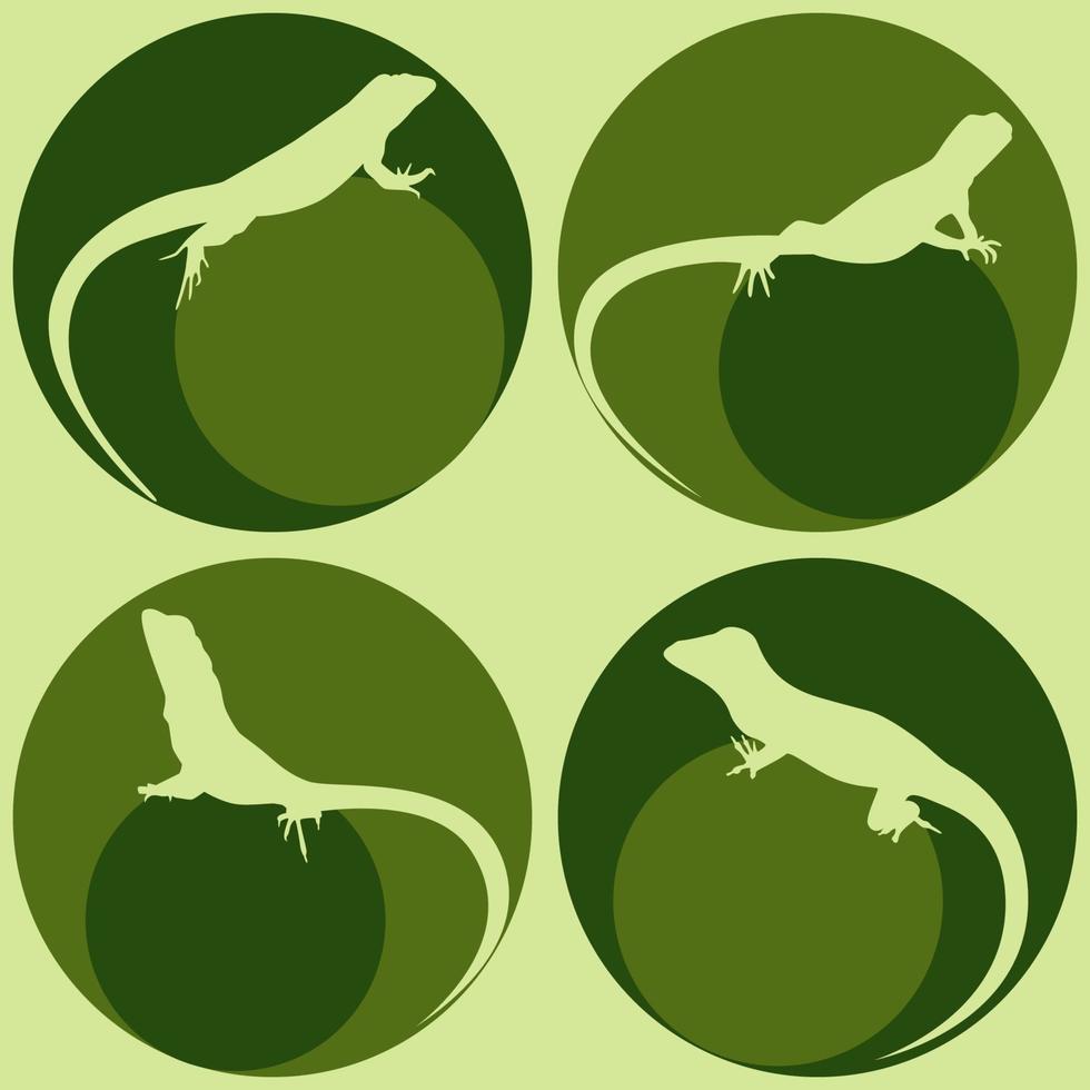 set van silhouet van groene hagedissen vector