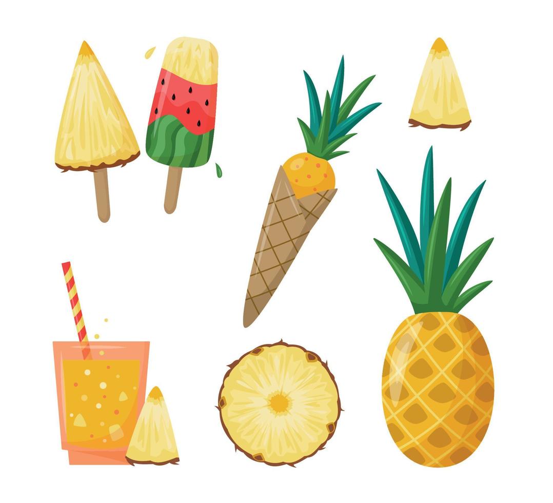 zomerset met ananas - fruit, ananasschijfje, ijs, drankje vector