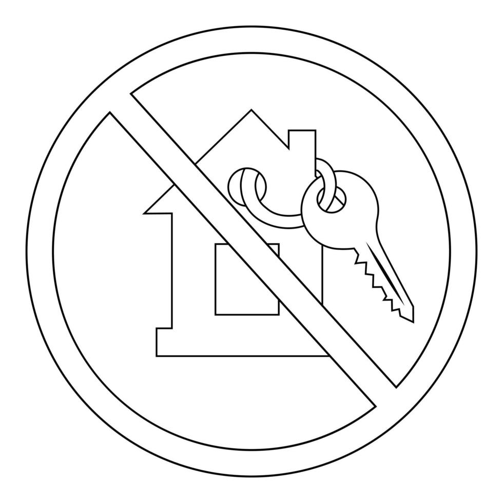 een lineaire tekening van een verbiedend teken, een doorgestreepte sleutelhanger met sleutels. verbod op het gebruik van sleutels. vector
