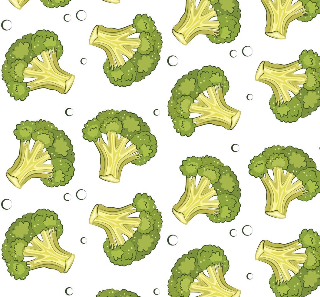 patroon van groene broccoli geïsoleerd op een witte achtergrond. dieetvoeding ingrediënt, verse eco veganistische vegetarische groente. illustratie vectorvoorraad in leuke cartoonstijl vector