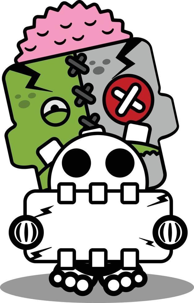 stripfiguur kostuum vectorillustratie schattige zombie pop mascotte met wit bord vector