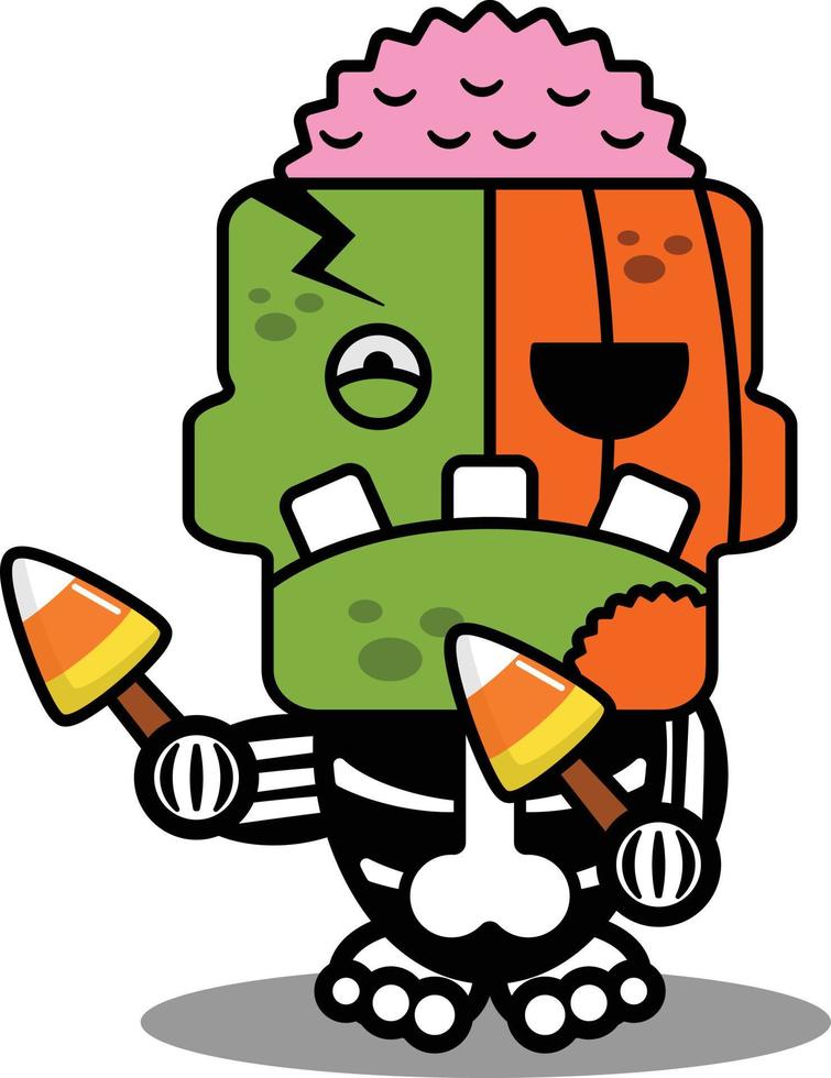 stripfiguur kostuum vector illustratie schattig pompoen zombie mascotte bedrijf driehoek lolly